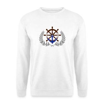Anker Steuerrad Lorbeer - Unisex Pullover - Weiß - Vorne - Alina (178cm) & Michal (187cm)