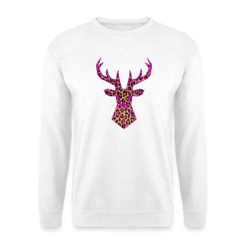 Hirsch PopArt Pink Leoparden Muster Vektor Polygon - Unisex Pullover - Weiß - Vorne - Alina (178cm) & Michal (187cm)