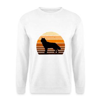 Nördliche Inuit Hund Liebhaber Silhouette Vintage Sonnenuntergang - Unisex Pullover - Weiß - Vorne - Alina (178cm) & Michal (187cm)