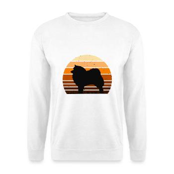 Japanischer Spitz Hund Liebhaber Silhouette Vintage Sonnenuntergang - Unisex Pullover - Weiß - Vorne - Alina (178cm) & Michal (187cm)