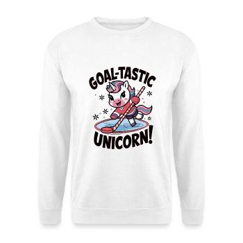 Zielstrebiges Einhorn! - Unisex Pullover - Weiß - Vorne - Alina (178cm) & Michal (187cm)