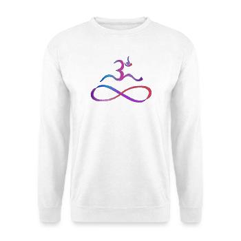Aum mit Lemniskate dunkle Kontur - Unisex Pullover - Weiß - Vorne - Alina (178cm) & Michal (187cm)