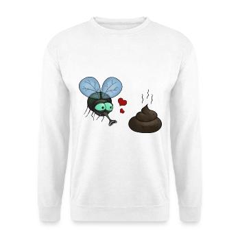 Verliebte Fliege mit Herzen und Kackhaufen - Unisex Pullover - Weiß - Vorne - Alina (178cm) & Michal (187cm)