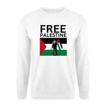 Free palestine | Guy with palestine flag - Unisex Pullover - Weiß - Vorne - Alina (178cm) & Michal (187cm)