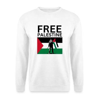 Free palestine | Guy with palestine flag - Unisex Pullover - Weiß - Vorne - Alina (178cm) & Michal (187cm)