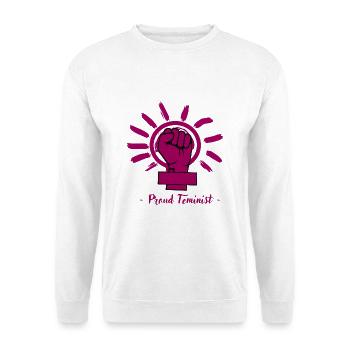Feurige Feministin Gleichberechtigung - Unisex Pullover - Weiß - Vorne - Alina (178cm) & Michal (187cm)