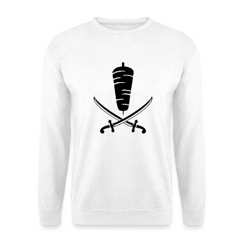 Dönerspieß Säbel - Unisex Pullover - Weiß - Vorne - Alina (178cm) & Michal (187cm)