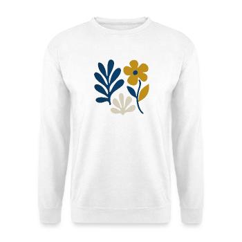 Florale Komposition – Blau & Senf - Unisex Pullover - Weiß - Vorne - Alina (178cm) & Michal (187cm)
