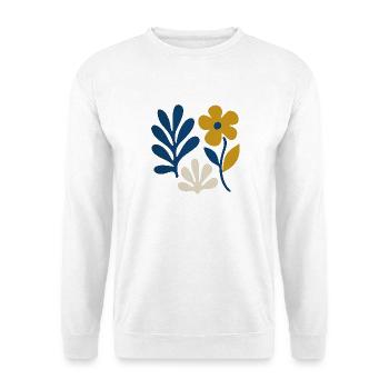 Florale Komposition – Blau & Senf - Unisex Pullover - Weiß - Vorne - Alina (178cm) & Michal (187cm)
