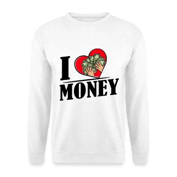 I love Money - Herz mit Geldscheinen - Unisex Pullover - Weiß - Vorne - Alina (178cm) & Michal (187cm)