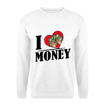 I love Money - Herz mit Geldscheinen - Unisex Pullover - Weiß - Vorne - Alina (178cm) & Michal (187cm)