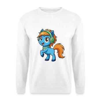 Pony Lustige Zeichentrickfigur Kopfhörer Musik - Unisex Pullover - Weiß - Vorne