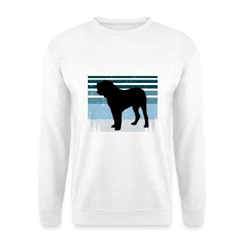 Alano Español Dog Lover Silhouette Vintage Sunset - Unisex Pullover - Weiß - Vorne - Alina (178cm) & Michal (187cm)