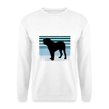 Alano Español Dog Lover Silhouette Vintage Sunset - Unisex Pullover - Weiß - Vorne - Alina (178cm) & Michal (187cm)