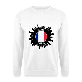 Reims Skyline Frankreich Flagge Reise-Souvenir - Unisex Pullover - Weiß - Vorne - Alina (178cm) & Michal (187cm)