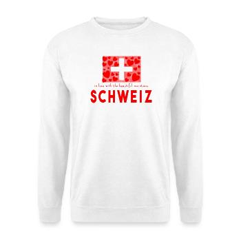 Schweiz Herzen - Unisex Pullover - Weiß - Vorne - Alina (178cm) & Michal (187cm)