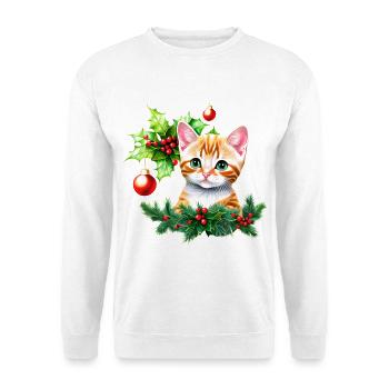 Eine entzückende Katze mit vor Neugier funkelnden Augen - Unisex Pullover - Weiß - Vorne - Alina (178cm) & Michal (187cm)