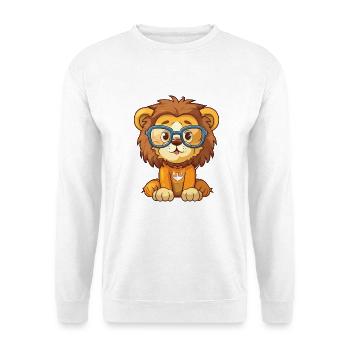 Löwe trägt Brille Karikatur Kawaii Illustration - Unisex Pullover - Weiß - Vorne - Alina (178cm) & Michal (187cm)