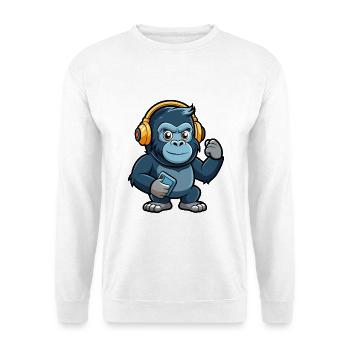 Gorilla Lustige Zeichentrickfigur Kopfhörer Musik - Unisex Pullover - Weiß - Vorne