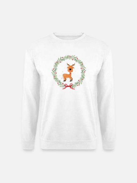 Lustiges Rentier im Weihnachtskranz - Unisex Pullover - Weiß