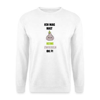 Ich mag keine Zwiebeln - Unisex Pullover - Weiß - Vorne - Alina (178cm) & Michal (187cm)