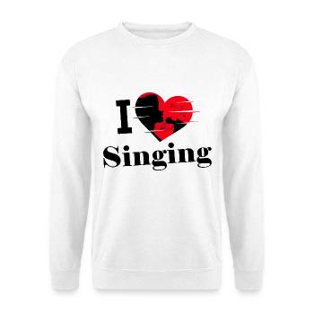 I love Singing - Herz mit Sängerin Silhouette - Unisex Pullover - Weiß - Vorne - Alina (178cm) & Michal (187cm)
