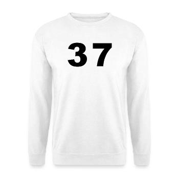 Number - 37 - siebenunddreißig - Unisex Pullover - Weiß - Vorne - Alina (178cm) & Michal (187cm)