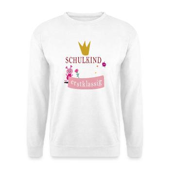 Schulkind erstklassig - Unisex Pullover - Weiß - Vorne - Alina (178cm) & Michal (187cm)