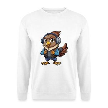 Falke Lustige Zeichentrickfigur Kopfhörer Musik - Unisex Pullover - Weiß - Vorne