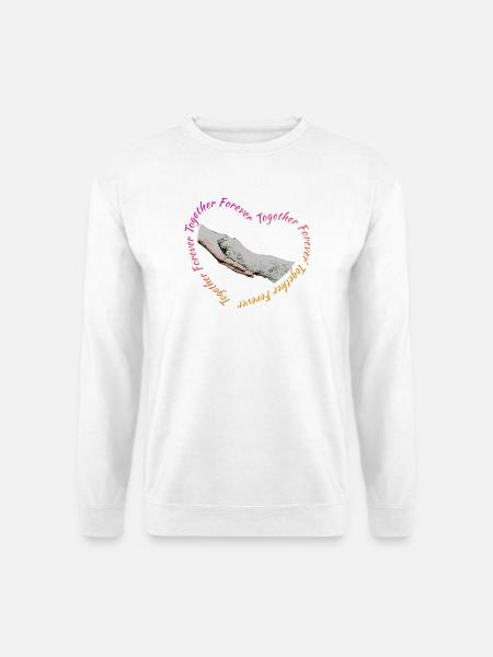 Hundepfote auf Menschenhand mit Herz und Spruch - Unisex Pullover - Weiß