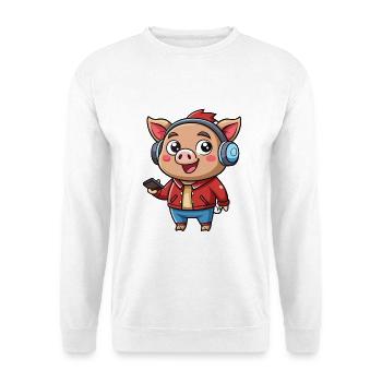 Cochon Drôle Dessin Animé Personnage Casque Musique - Sweat-shirt Unisexe - blanc - Devant