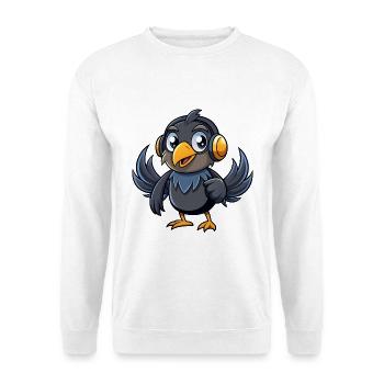 Krähe Lustige Zeichentrickfigur Kopfhörer Musik - Unisex Pullover - Weiß - Vorne