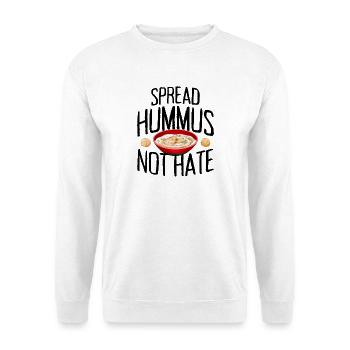 Spread Hummus Not Hate Vegan Geschenk Für Veganer - Unisex Pullover - Weiß - Vorne - Alina (178cm) & Michal (187cm)