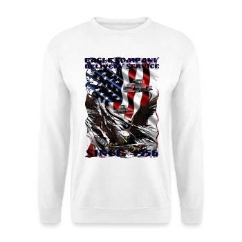 Adler Flagge Truck Motiv - Unisex Pullover - Weiß - Vorne - Alina (178cm) & Michal (187cm)