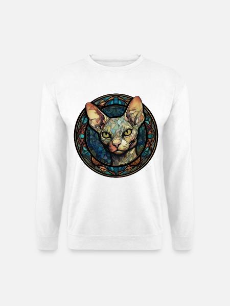 Sphynx Katzenrasse Aquarell Glasmalerei - Unisex Pullover - Weiß