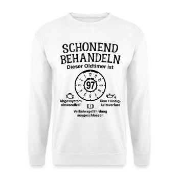 97. Geburtstag Schonend Behandeln Oldtimer Ist 97 - Unisex Pullover - Weiß - Vorne - Alina (178cm) & Michal (187cm)