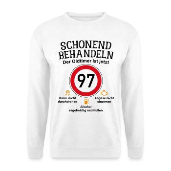 97. Geburtstag Schonend Behandeln Oldtimer Ist 97 - Unisex Pullover - Weiß - Vorne - Alina (178cm) & Michal (187cm)