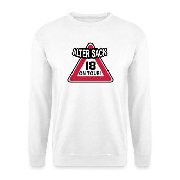 Geburstag Mann Alter Sack 18 Birthday Geschenkidee - Unisex Pullover - Weiß - Vorne - Alina (178cm) & Michal (187cm)