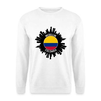 Medellin Skyline Kolumbien Flagge Reise Souvenir - Unisex Pullover - Weiß - Vorne - Alina (178cm) & Michal (187cm)