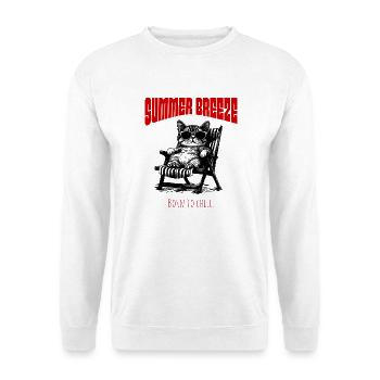 Summer Breeze - Entspannte Katze im Sonnenstuhl - Unisex Pullover - Weiß - Vorne