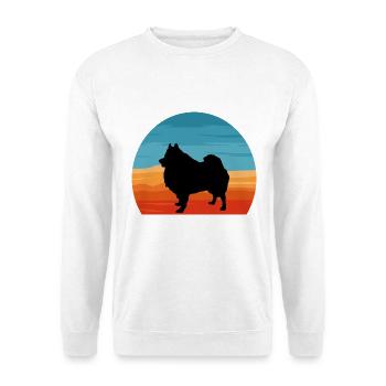 Deutscher Spitz Hundeliebhaber Silhouette Vintage Sonnenuntergang - Unisex Pullover - Weiß - Vorne - Alina (178cm) & Michal (187cm)