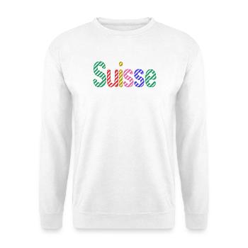 SCHWEIZ. HUMOR. LAND. FLAGGE. GENF. LAUSANNE - Unisex Pullover - Weiß - Vorne - Alina (178cm) & Michal (187cm)