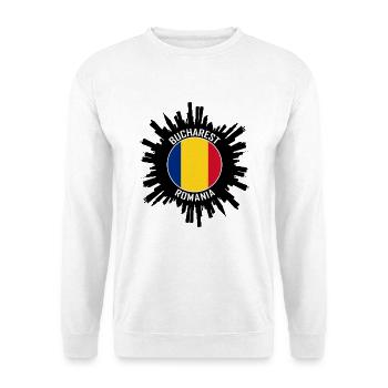 Bukarest Skyline Rumänien Flagge Reise Souvenir - Unisex Pullover - Weiß - Vorne - Alina (178cm) & Michal (187cm)