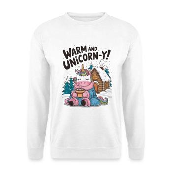 Warm und einhornartig! - Unisex Pullover - Weiß - Vorne - Alina (178cm) & Michal (187cm)