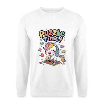 Zeit für ein Rätsel! - Unisex Pullover - Weiß - Vorne - Alina (178cm) & Michal (187cm)