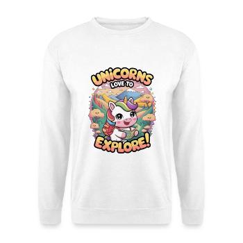 Einhörner lieben es zu erkunden! - Unisex Pullover - Weiß - Vorne