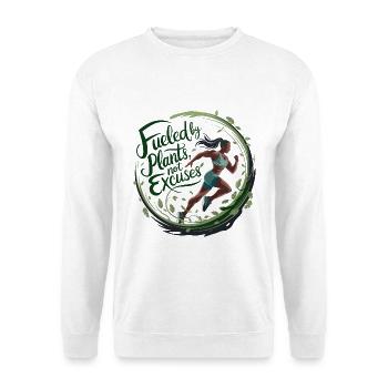 Angetrieben von Pflanzen, nicht von Ausreden - Unisex Pullover - Weiß - Vorne - Alina (178cm) & Michal (187cm)