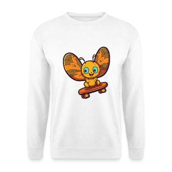 Lustige Schmetterlings-Kawaii-Karikatur, die Skateboard spielt - Unisex Pullover - Weiß - Vorne - Alina (178cm) & Michal (187cm)