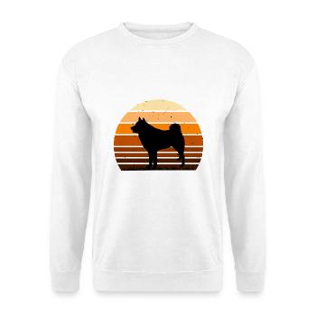 Finnischer Spitz Hund Liebhaber Silhouette Vintage Sonnenuntergang - Unisex Pullover - Weiß - Vorne - Alina (178cm) & Michal (187cm)