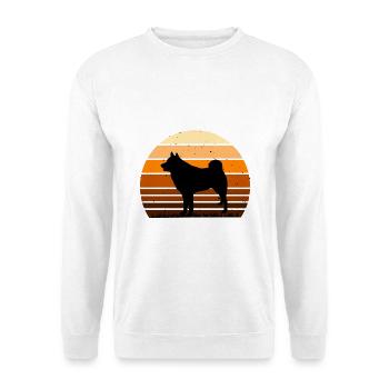 Finnischer Spitz Hund Liebhaber Silhouette Vintage Sonnenuntergang - Unisex Pullover - Weiß - Vorne - Alina (178cm) & Michal (187cm)